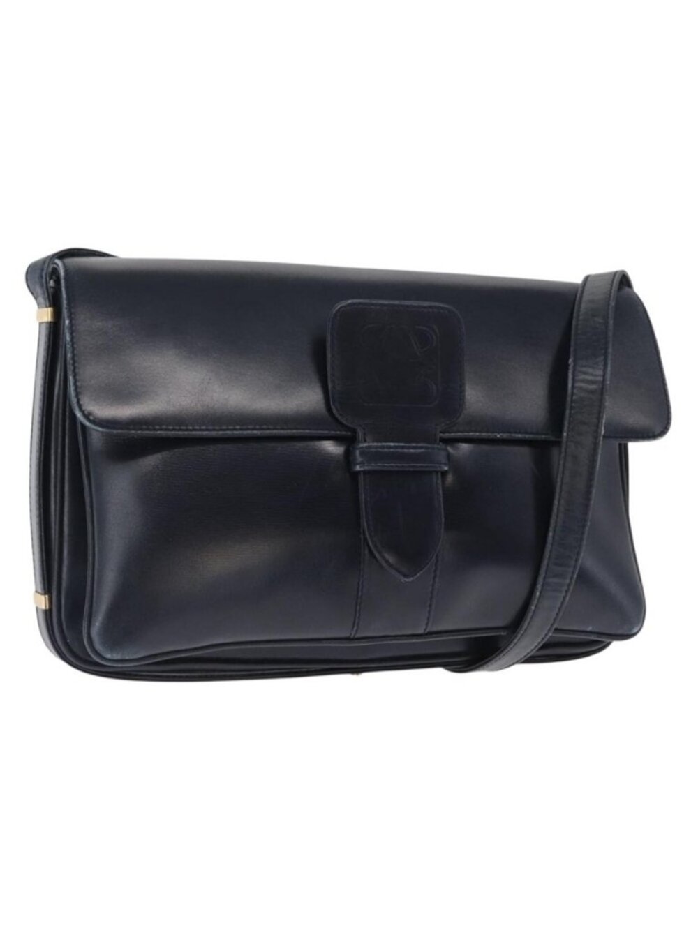 Authentic LOEWE Shoulder Bag Leather Navy Gold